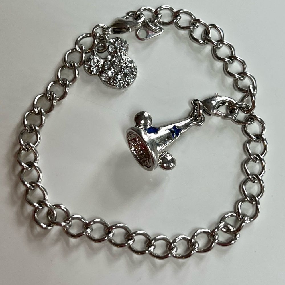 Disney Parks Silver Rhinestone Fantasia Sorcerer Hat Mickey Mouse Charm Bracelet